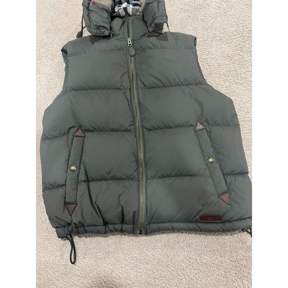 BURBERRY BRIT DOWN VEST W/ DETACHABLE HOOD MENS LARGE OLIVE GREEN - Picture 4 of 14